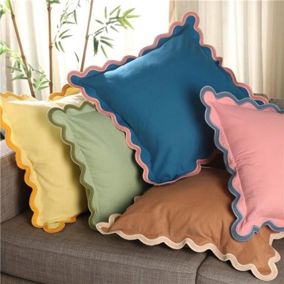 Folkulture Throw Pillow Covers 18x18, Scallop Pillow Cover Set of 2 Decorative - Picture 4 of 7